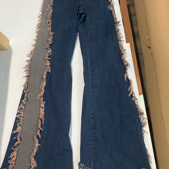 Y2K stretchy hip hugger tassel fringe western flair jeans - Picture 10 of 11